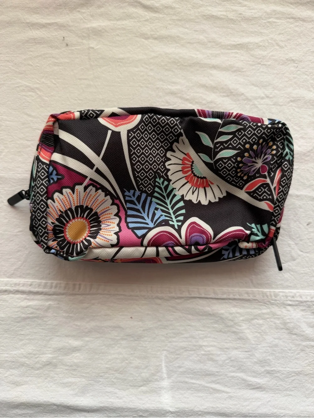 Vera Bradley Black Floral Zip Cosmetic Case with Pink Accents